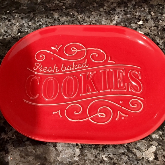 Hallmark Fresh Baked Cookies Red Plate Tray Platter Christmas Dessert Oval 8x11 - Picture 3 of 6